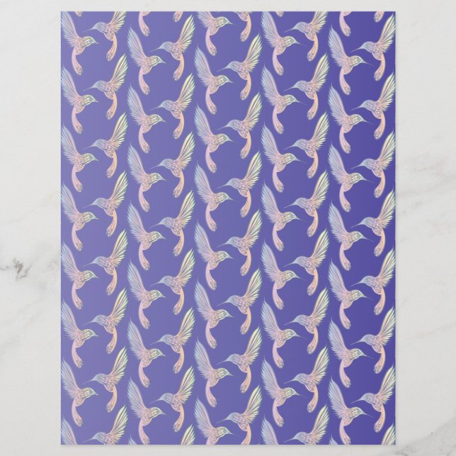 Iridescent &amp; Purple Hummingbirds I Scrapbook Paper (Front)