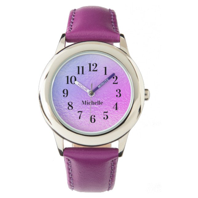 Iridescent Purple Pink Pearl Name  Watch (Front)