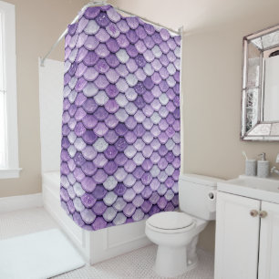 Iridescent Purple Shiny Glitter Mermaid Scales Shower Curtain