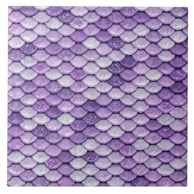Iridescent Purple Shiny Glitter Mermaid Scales Tile (Front)