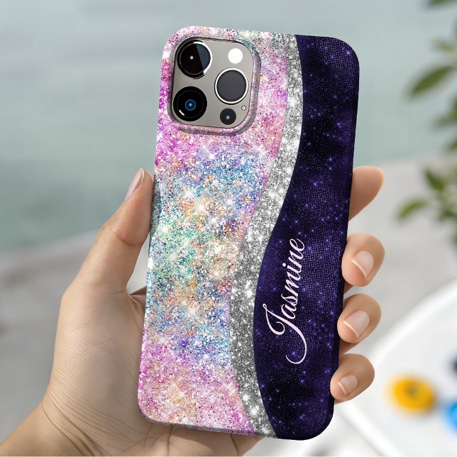 iridescent purple silver faux glitter monogram Case-Mate iPhone case (Creator Uploaded)