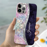 iridescent purple silver faux glitter monogram