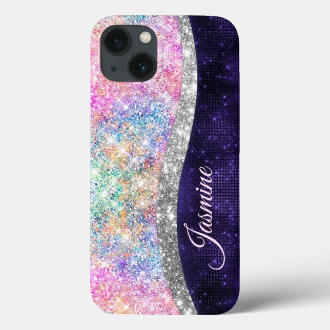 iridescent purple silver faux glitter monogram Case-Mate iPhone case (Back)