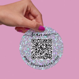 Iridescent  QR code and custom text round Sticker