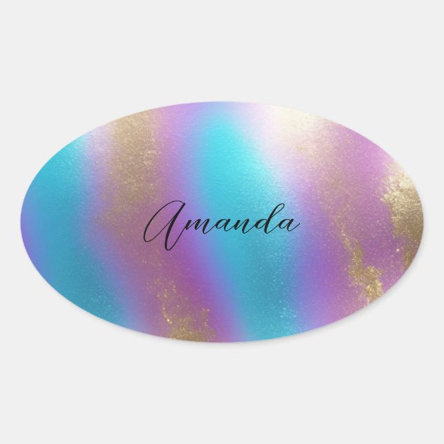 Iridescent Rainbow Glam Oval Sticker (Front)