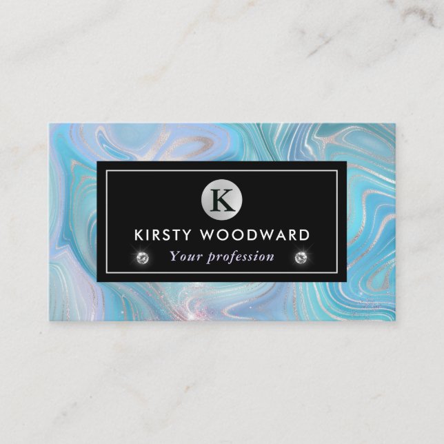 Iridescent Rainbow Gradient and Silver Foil Strata Business Card (Front)