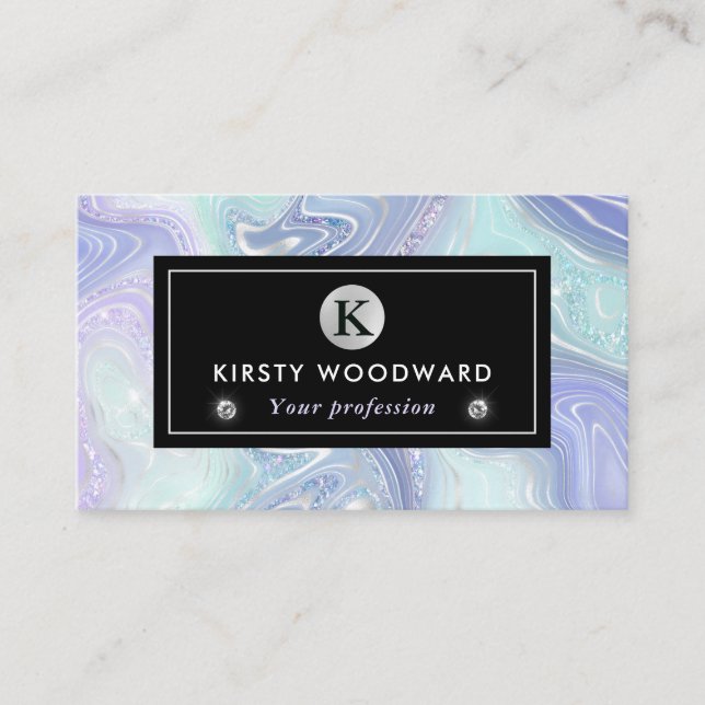 Iridescent Rainbow Gradient and Silver Foil Strata Business Card (Front)