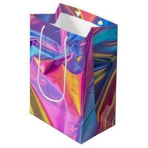 Iridescent Rainbow Metallic Pastel Pink, Aqua Medium Gift Bag