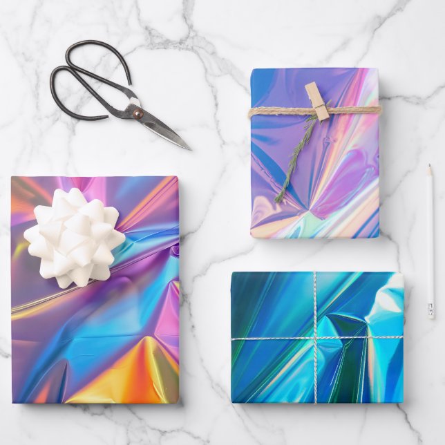 Iridescent Rainbow Metallic Pastel Pink, Aqua Wrapping Paper Sheet (Front)