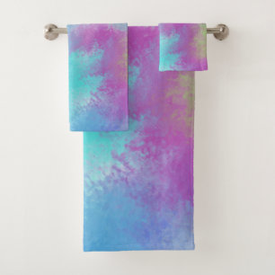 Iridescent Rainbow Watercolor Holi Abstraction Bath Towel Set
