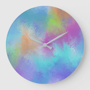 Iridescent Rainbow Watercolor Holi Abstraction Large Clock
