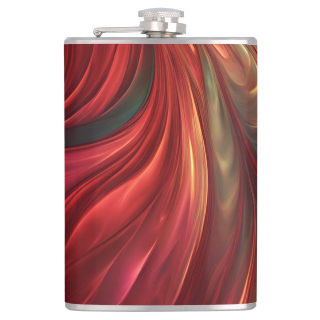Iridescent Red Abstract Swirl Hip Flask (Front)