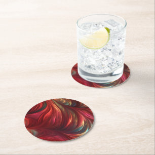 Iridescent Red Abstract Swirl Round Paper Coaster