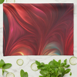 Iridescent Red Abstract Swirl Tea Towel