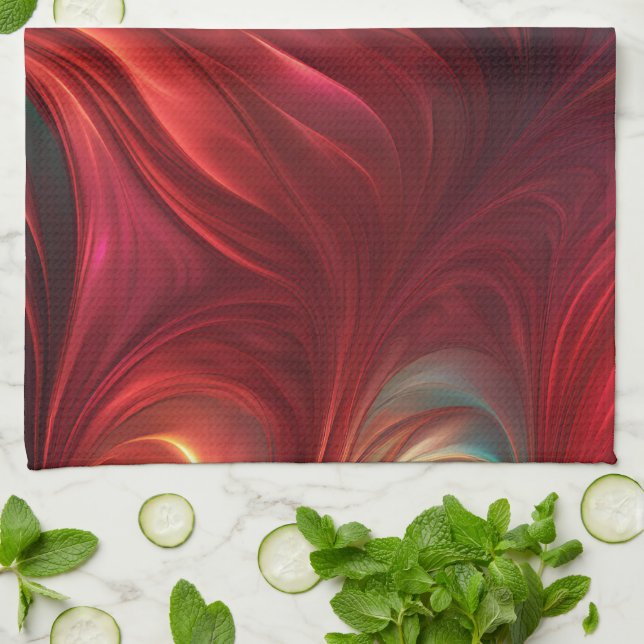 Iridescent Red Abstract Swirl Tea Towel (Folded)