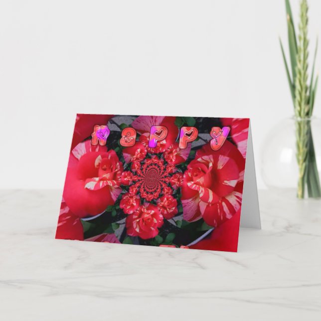  Iridescent Red Roses "Happy Valentine" Art Print/ Holiday Card (Front)