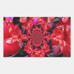 Iridescent Red Roses "Happy Valentine" Art Print Rectangular Sticker