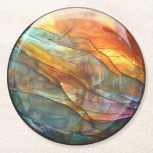 Iridescent Rock Layers Marble Granite  Round Paper Coaster