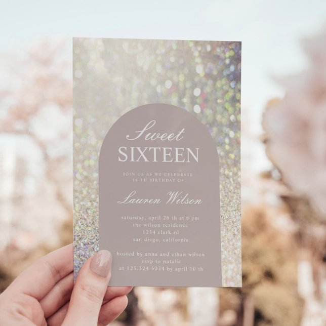 Iridescent Rose Gold Glitter Sweet Sixteen Invitation (Creator Uploaded)