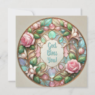 Iridescent Roses and Pebbles Blessings Holiday Card