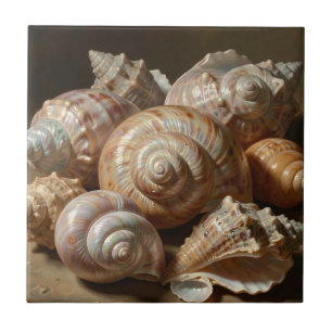 Iridescent Seashell Still Life Tile