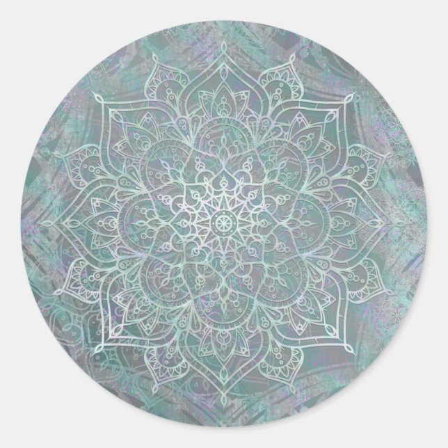 Iridescent Shimmer Mandala Boho Chic Classic Round Sticker (Front)