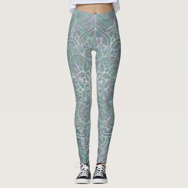 Iridescent Shimmer Mandala Boho Chic Leggings (Front)