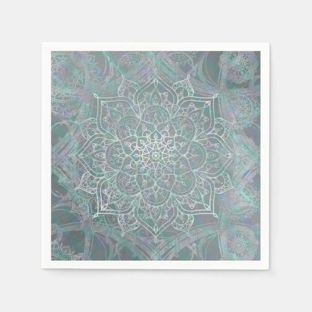 Iridescent Shimmer Mandala Boho Chic Napkin (Front)