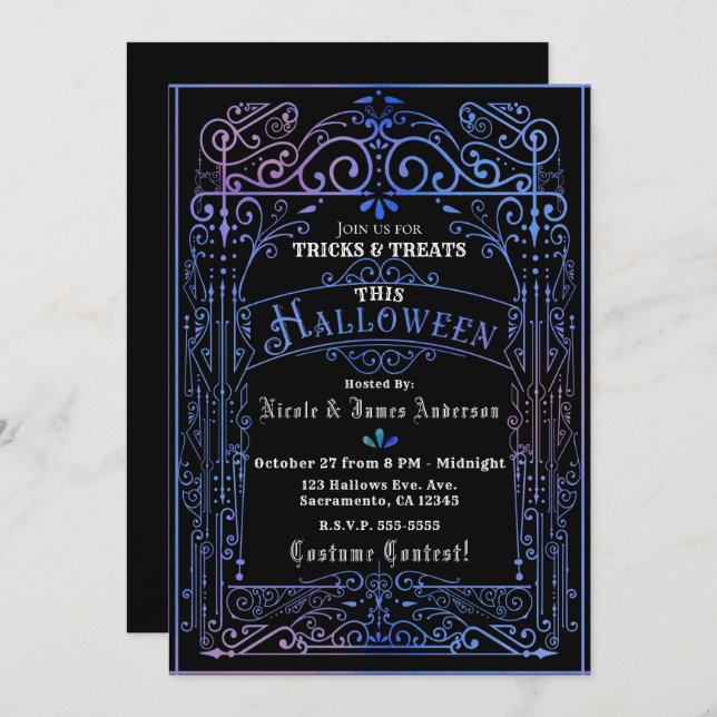 Iridescent Shine Vintage Victorian Deco Halloween Invitation (Front/Back)