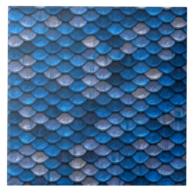 Iridescent Shiny Blue Mermaid Fish Scales Tile (Front)