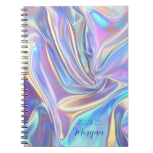 Iridescent Shiny Metallic Fabric Date, Script Name Notebook