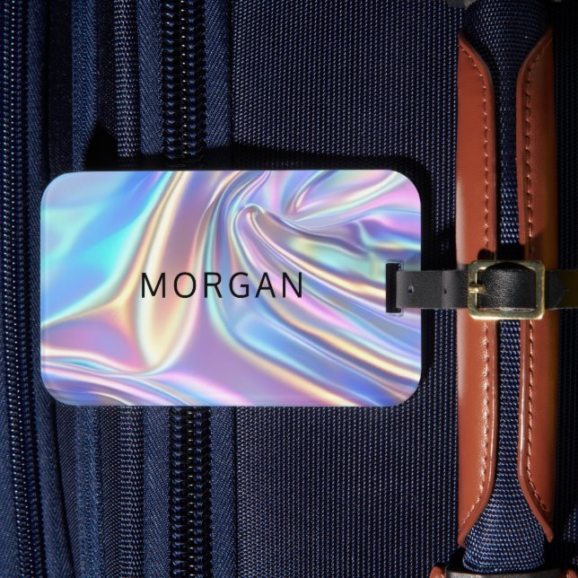 Iridescent Shiny Metallic Fabric, Name Luggage Tag (Front Insitu 4)