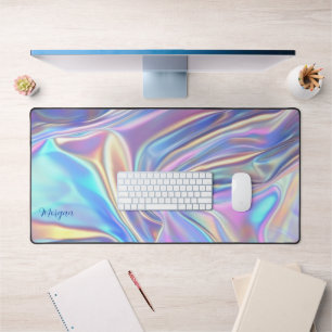 Iridescent Shiny Metallic Fabric, Script Name Desk Mat