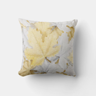 Iridescent Silver Leaves Throw PIllow