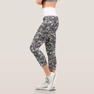 Iridescent Silver Star Glitters Capri Leggings