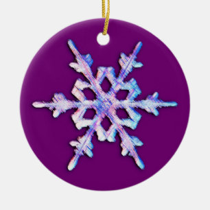 Iridescent Snowflake on Amethyst Purple Ceramic Tree Decoration