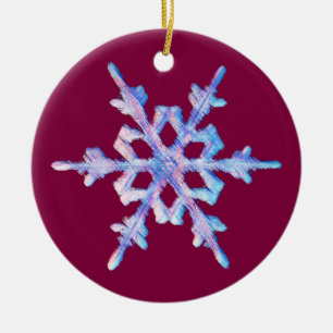 Iridescent Snowflake on Burgundy  Ceramic Ornament