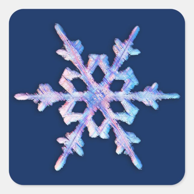Iridescent snowflake on dark blue square sticker (Front)