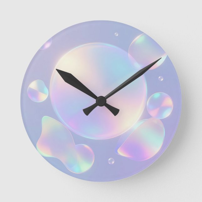 Iridescent Soap Bubble Dream Round Clock (Front)