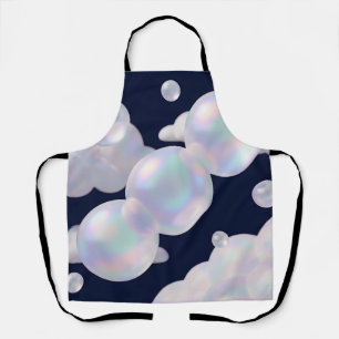 Iridescent Soap Bubbles Floating Dark Blue Dreamy  Apron
