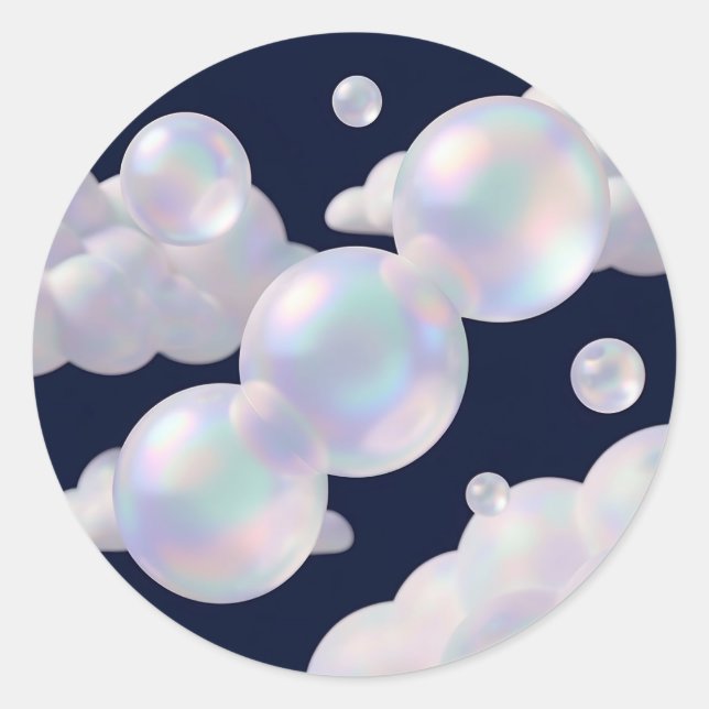 Iridescent Soap Bubbles Floating Dark Blue Dreamy  Classic Round Sticker (Front)