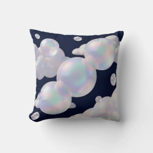 Iridescent Soap Bubbles Floating Dark Blue Dreamy Cushion
