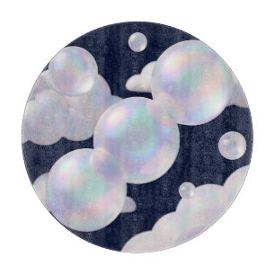 Iridescent Soap Bubbles Floating Dark Blue Dreamy  Cutting Board