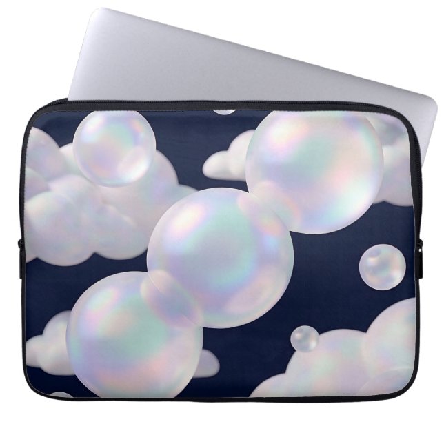 Iridescent Soap Bubbles Floating Dark Blue Dreamy  Laptop Sleeve (Front)