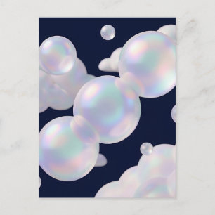 Iridescent Soap Bubbles Floating Dark Blue Dreamy Postcard