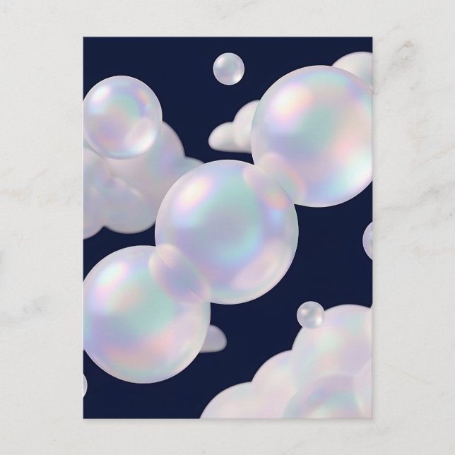 Iridescent Soap Bubbles Floating Dark Blue Dreamy  Postcard (Front)