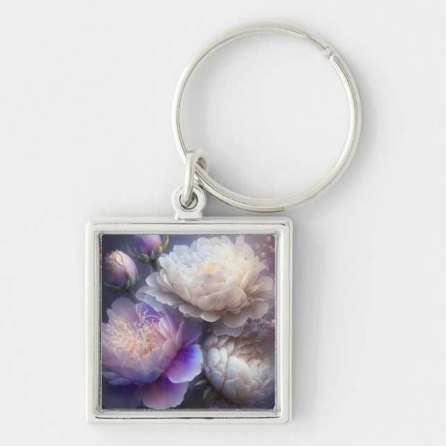 Iridescent Soft Focus Light Spectrum Flower Bunch Key Ring (Front)