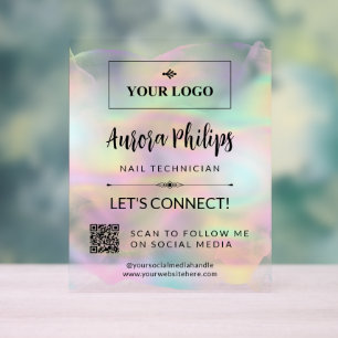 Iridescent Splash Your Logo & QR Social Media Acrylic Sign