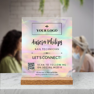 Iridescent Splash Your Logo & QR Social Media Acrylic Sign