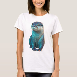 Iridescent Teal Galactic Cosmic Otter Women T-Shirt